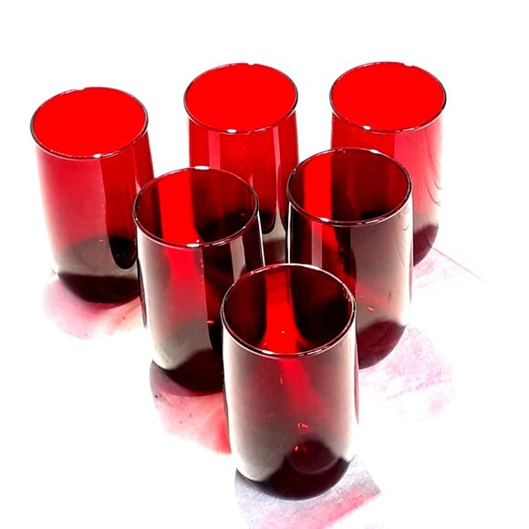 Ruby Rolly Polly 6 Red Glasses Anchor Hocking 9 oz Retro MCM - Picture 2 of 4